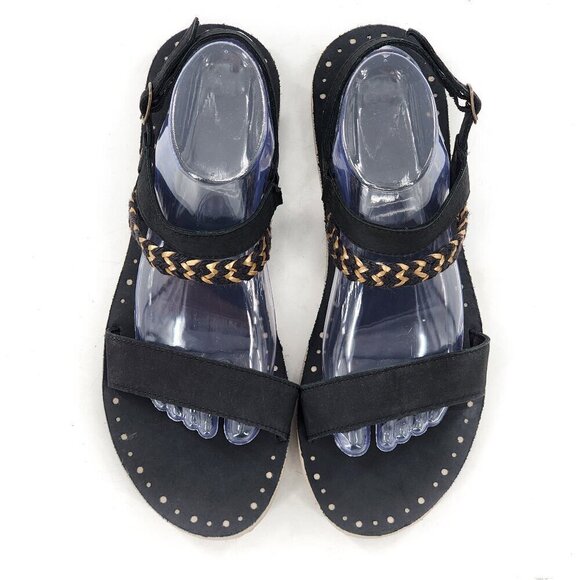 UGG NWOB Elin Flat Sandal Leather Braided Strap Black - Picture 4 of 8